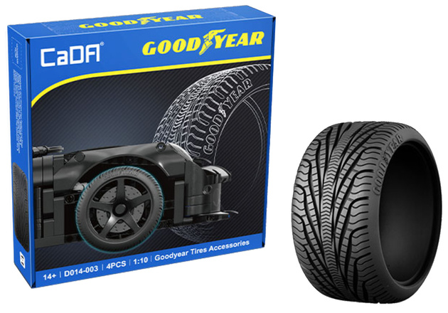 CaDA Zestaw licencjonowanych opon Goodyear 1:10 do pojazdów RC i modeli statycznych 4 elementy D014-003
