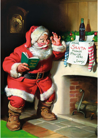 Puzzle 1000 Coca Cola Mikołaj przy kominku Trefl