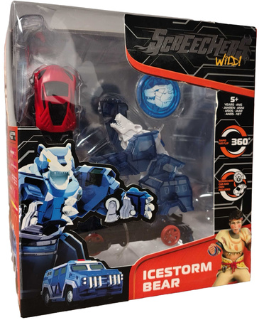 Screechers Wild! Zestaw Tansformujący Pojazd Icestorm Bear Niedźwiedź samochód moneta