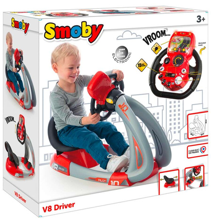 Symulator jazdy samochodem dla dzieci Smoby V8 driver z ruchomymi pedałami