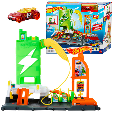 Hot Wheels City Zestaw Stacja Ładowania Pojazdów Elektrycznych + Autko