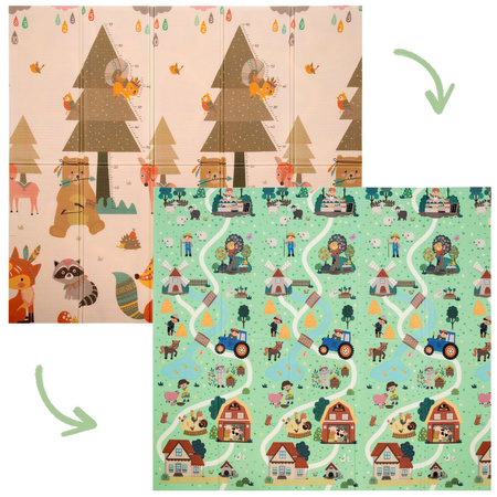 Dwustronna Składana Mata Edukacyjna z pianki XPE Podłogowa Bezpieczna 180x200 wieś las Humbi