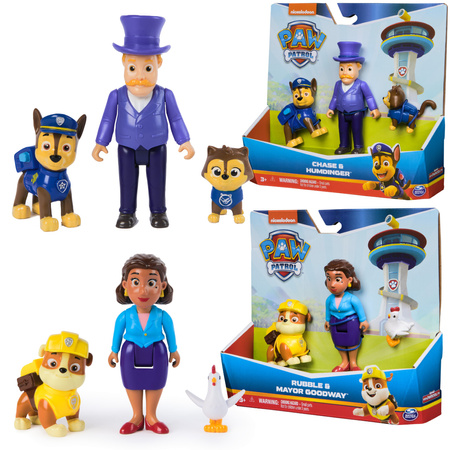 Psi Patrol zestaw 6 figurek Rubble Pani Burmistrz i Chickaletta Chase Burmistrz Humdinger i kotek