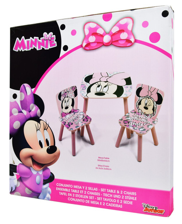 Arditex Myszka Minnie Disney Drewniany Stolik + dwa krzesełka dla dzieci