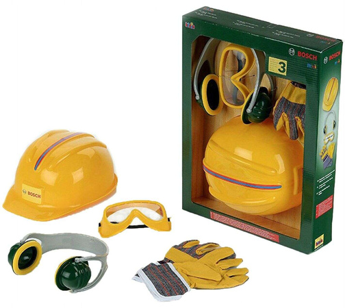Zabawkowy młot pneumatyczny oraz akcesoria z kaskiem Bosch