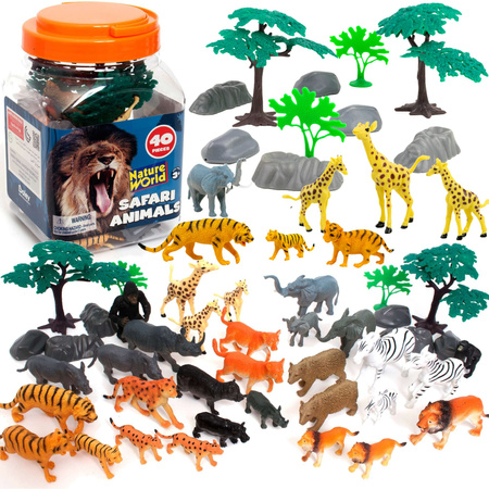 Figurki Zwierzęta Zoo Safari Dzikie Zwierzątka Duży Zestaw Figurek w pudełku 40 elementów