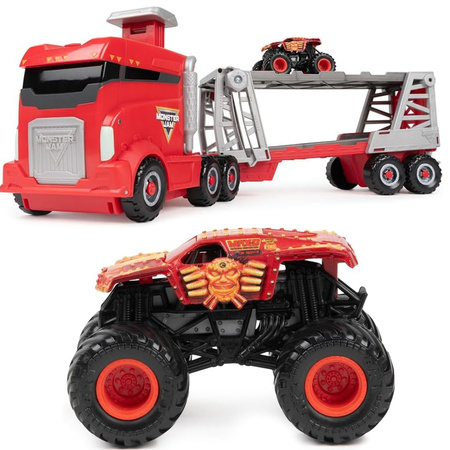 Monster Jam zestaw z transporterem i pojazdem 1:64 Launch n' Go Hauler Max-D