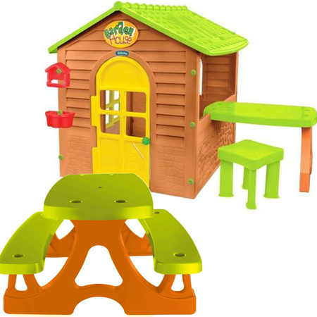 Mochtoys Domek ogrodowy dla dzieci ze stolikiem i krzesełkiem + Stolik