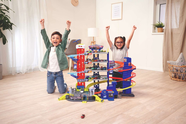 Duży Garaż Parking samochodowy Super Centrum Pościgu + 4 kolorowe auta Światło Dźwięk