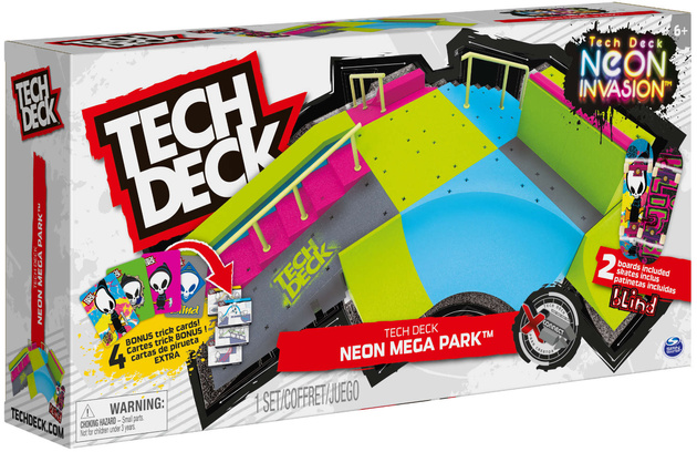 Fingerboard Rampa Neon Mega Park Invasion Skatepark + 4 Karty Tricków