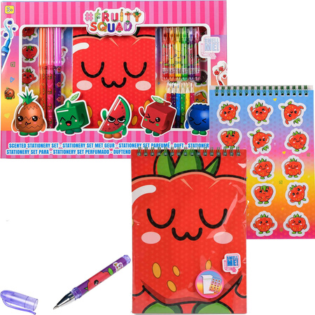 Fruity Squad Pachnący mega zestaw notatnik z naklejkami, kredkami i pisakami