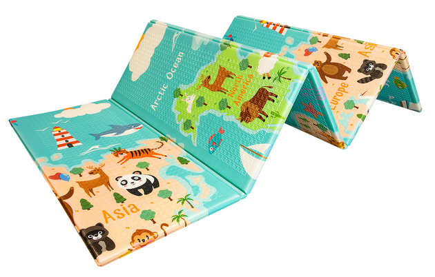 Humbi Dwustronna Składana Mata Piankowa Edukacyjna z pianki XPE 200x180x1 Mapa świata Ulice