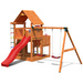 Plac zabaw drewniany ogrodowy Big Leader Move domek, zjeżdżalnia, 2x huśtawka, piaskownica, drabinka, ścianka, akcesoria