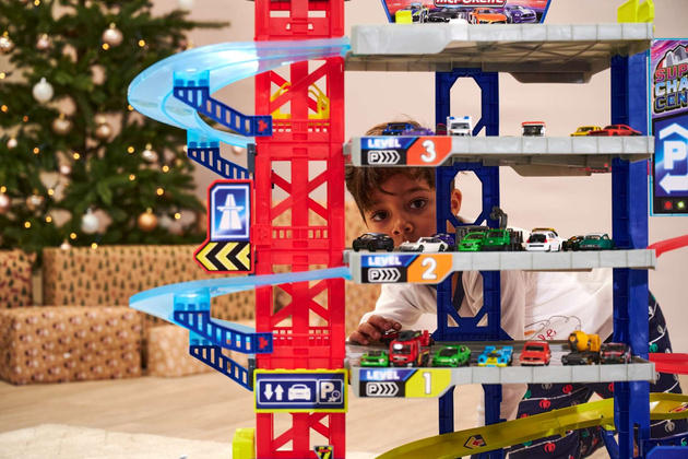 Duży Garaż Parking samochodowy Super Centrum Pościgu + 4 kolorowe auta Światło Dźwięk