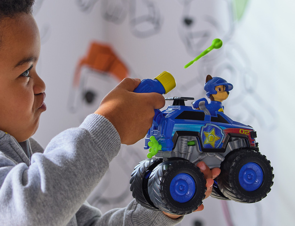 Psi Patrol Rescue Wheels niebieski Pojazd terenowy z figurką Chase 6cm + maskotka 23 cm