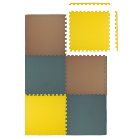 Żółta Mata piankowa podłogowa Humbi 180x60 Duże puzzle piankowe wodoodporne bezpieczne 6 szt. żółty, miedziany, ciemnozielony