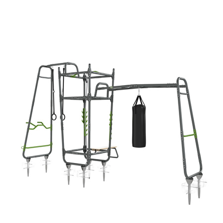 Siłownia Fitness GetSet PS610 Stacja treningowa siłowa gimnastyczna Stanowisko do ćwiczeń: drążki, ławka, stojak, worek, lina, drabinka, kółka