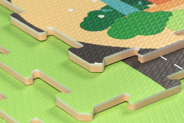 Mata podłogowa edukacyjna 120x120 Grube puzzle piankowe 4 szt. Humbi Miejskie ulice Miasto Miasteczko Drogi