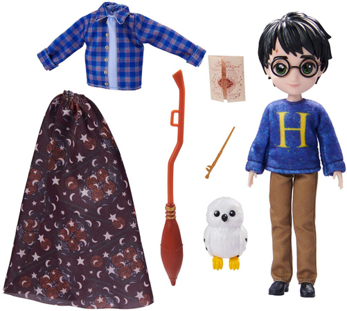 Lalki figurki kolekcjonerskie Harry Potter i sowa Hedwiga oraz Brilliant Hermiona Granger z kociołkiem i rudy kot Krzywołap + akcesoria 20 cm