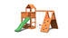 Plac zabaw drewniany ogrodowy Fluppi Painted Teak domek, zjeżdżalnia, huśtawka, piaskownica, stół piknikowy, rampa z liną, ścianka, drabinka, akcesoria