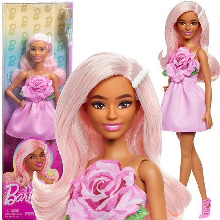 Barbie Fashionistas lalka w różowej sukience z różą 