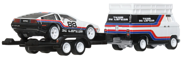 Hot Wheels Premium zestaw pojazdów Team Delorean Rally Hauler #78 DMC Delorean