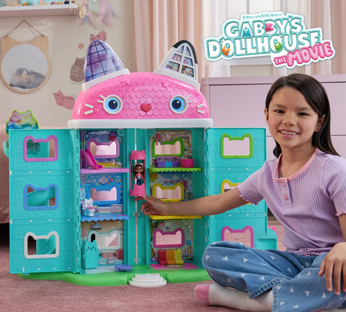 Koci Domek Gabi Film Duży Interaktywny Zestaw Wielki Domek z windą i laleczką, maskotka Kiciuś Panduś i Opaska na głowę z kocimi uszami