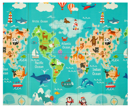 Humbi Dwustronna Składana Mata Piankowa Edukacyjna z pianki XPE 200x180x1 Mapa świata Ulice