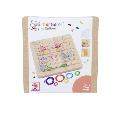 Montessori Zestaw Drewniana Plansza Gumki + Wzory Tablica Geometryczna 85 Elementów