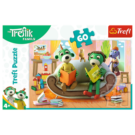Trefl 17345 Puzzle 60 Rodzina Treflików wspólne czytanie książek