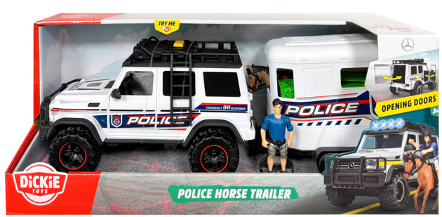 Zestaw Radiowóz Policyjny światło/dźwięk + Figurka i Przyczepka z koniem Police Horse Trailer