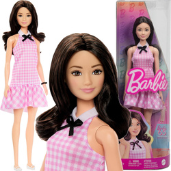 Lalka Barbie Fashionistas w różowej sukience w kratkę #224