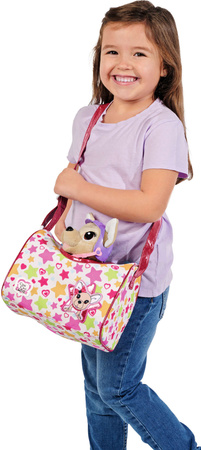 Chi Chi Love Maskotka Piesek Chihuahua z kaskiem w kolorowej torbie podróżnej