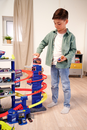 Duży Garaż Parking samochodowy Super Centrum Pościgu + 4 kolorowe auta Światło Dźwięk