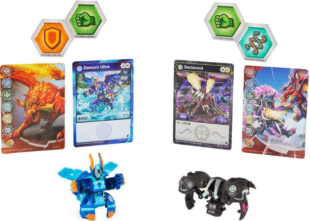 Bakugan Baku-Tin pudełko puszka pojemnik do przechowywania + 2 figurki i karty Sectanoid