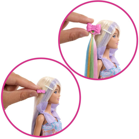 Barbie lalka modowa z metaliczną sukienką i doczepianymi włosami + akcesoria