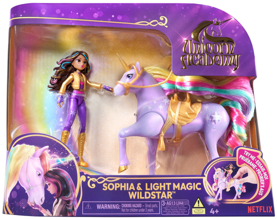 Unicorn Academy Zestaw Figurki Sophia & Wildstar dziewczyna i jednorożec ze światłem+ akcesoria