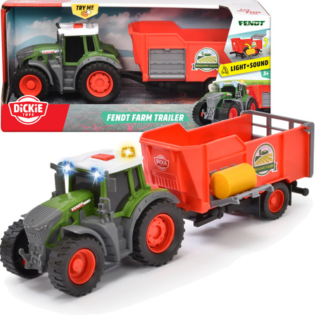 Zielony traktor z przyczepą Fendt Farm Trailer ze światłem i dźwiękiem