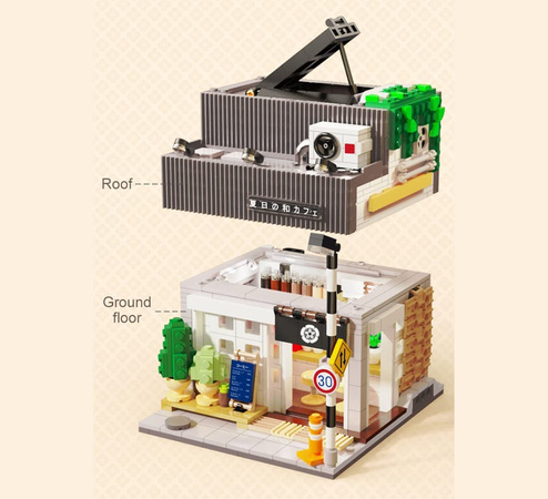 Klocki konstrukcyjne CaDA zestaw biała Mazda RX-7 manga Initial-D i Kawiarnia Summer Breeze Coffee Shop LED 2662 el