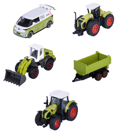 Zestaw Claas Farm 5 pojazdów traktory przyczepa Volkswagen