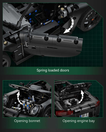 Klocki konstrukcyjne CaDA Zdalnie sterowany samochód miejski 35 cm auto z napędem RUF GT Pojazd Światło LED RC 1655 elementów