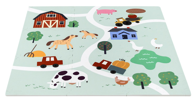 Mata podłogowa edukacyjna 180x90 Grube puzzle piankowe 18 szt. Humbi Farma Wieś Gospodarstwo Zwierzęta domowe