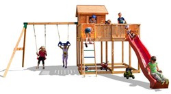 Plac zabaw drewniany duży My Space XL domek, 2x huśtawka, zjeżdżalnia, drabinka