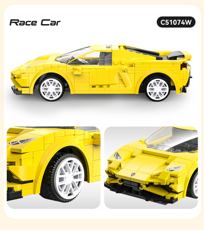 Klocki konstrukcyjne CaDA Samochód zdalnie sterowany Auto wyścigowe 20 cm żółty EVO Race Car Pojazd 289 elementów RC Dual Mode