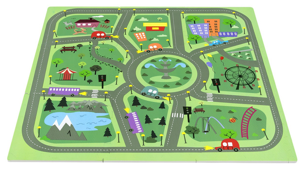 Mata podłogowa edukacyjna 180x90 Grube puzzle piankowe 18 szt. Humbi Miejskie ulice Miasto Miasteczko Drogi