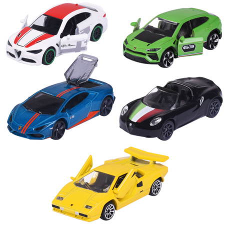OUTLET Zestaw 5 pojazdów Wyścigówki Włoskie resoraki Dream Cars Alfa Romeo Lamborghini USZKODZONE OPAKOWANIE