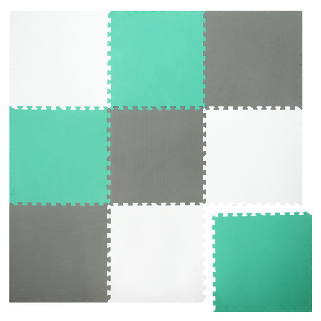 Mata piankowa podłogowa Humbi 180x180 Duże puzzle piankowe wodoodporne bezpieczne 9 szt. miętowy, szary, biały