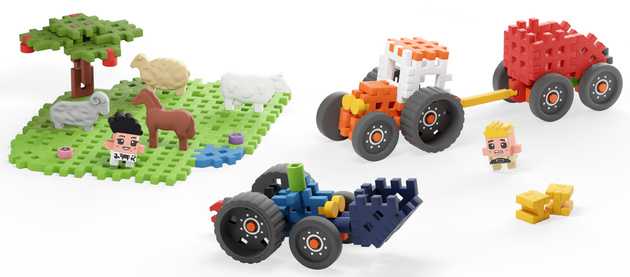 Klocki konstrukcyjne Mini Waffle Farmer Traktory i Wypasiona Łąka 110 elementów Marioinex