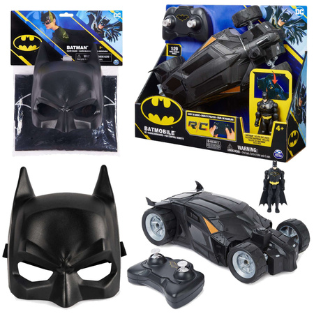 Zestaw kostium Batman + maska i peleryna, Batmobile zdalnie sterowany pojazd RC samochód auto i figurka DC Comics