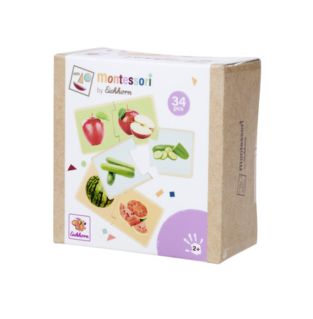Montessori Kolorowe Drewniane Puzzle Układanka edukacyjna Owoce i Warzywa 34 elementy